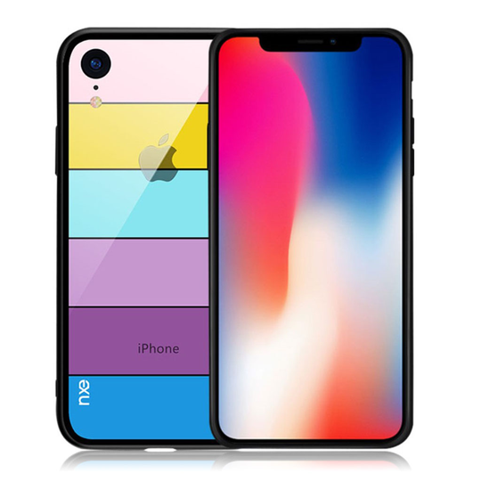 iPhone Xr NXE raita kuviollinen lasi sekä muovi takasuoja kuori - Tyyli C