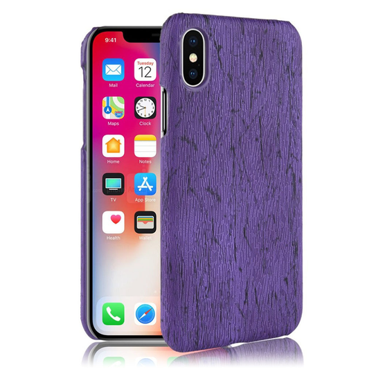 iPhone Xs Max Puun Rakenne Pintainen Synteetti Nahkainen Takasuoja Kuori - Violetti