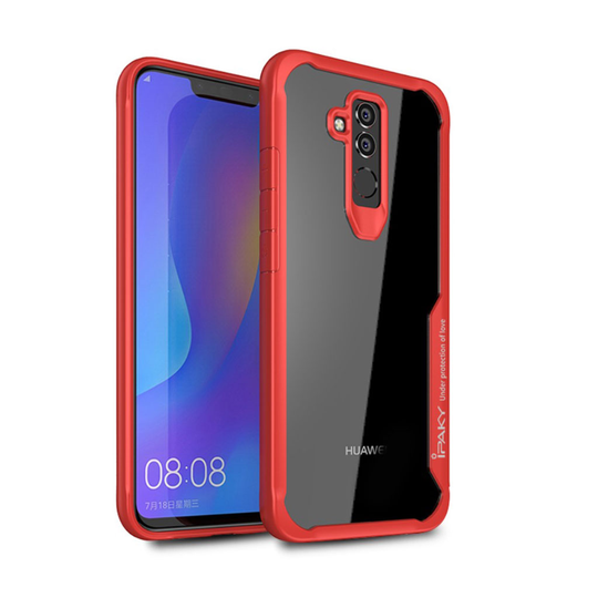 Huawei Mate 20 Lite IPAKY iskukestävä hybriidi muovinen kirkas takasuoja kuori - Punainen