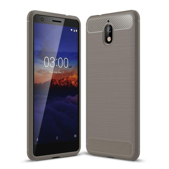 Nokia 3.1 Hiilikuitu Harjattu TPU Takasuoja Kuori - Harmaa
