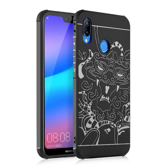 Huawei P20 Lite Kokonaan Suljettu Isku Kestävä TPU Takasuoja Kuori - Lohikäärme/ Musta