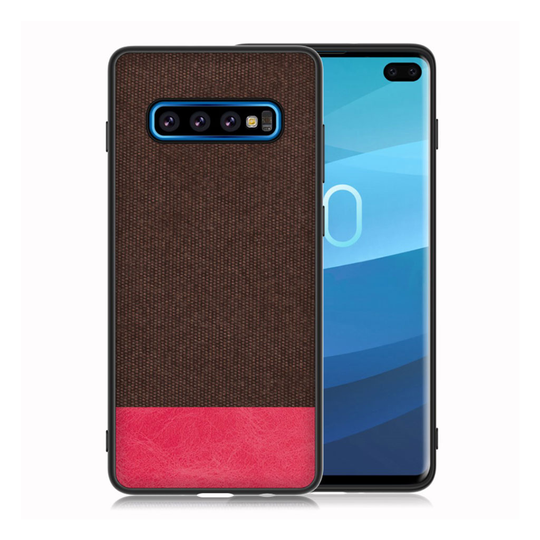 Samsung Galaxy S10 Plus cloth texture leather case - Coffee / Red