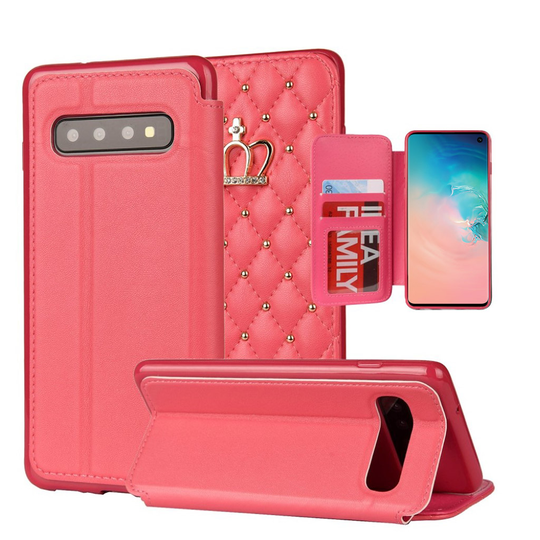Samsung Galaxy S10 rhombus crown leather case - Rose