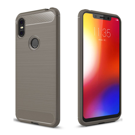 Motorola One hiilikuitu harjattu silikooni muovinen takasuoja kuori - Harmaa