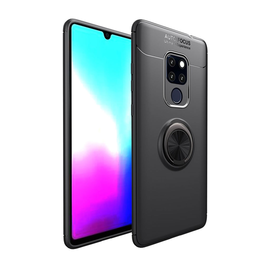 Huawei Mate 20 silikooni muovinen takasuoja kuori metalli magneetilla ja sormirenkaalla - Musta