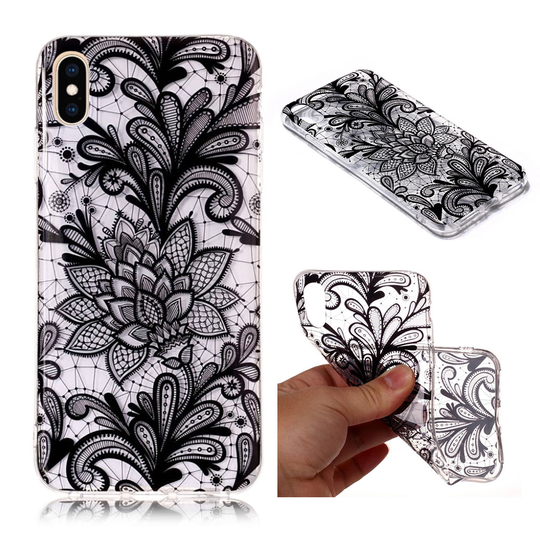 iPhone 9 Plus Kirkasi Kuviollinen Pehmeä Muovinen Takasuoja Kuori - Mustat Henna Kukat