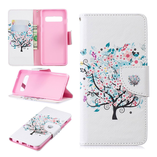 Samsung Galaxy S10 printtikuosi nahkainen flip suojakotelo - Kukkainen Puu