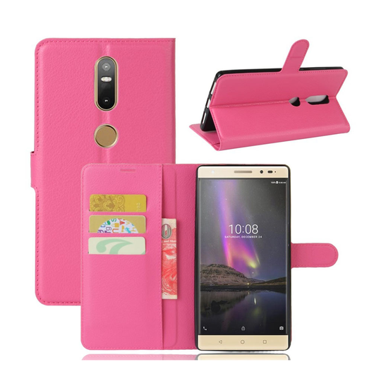 Lenovo Phab 2 Plus Litsi Kuvioinen Nahkakotelo Standillä - Kuuma Pinkki
