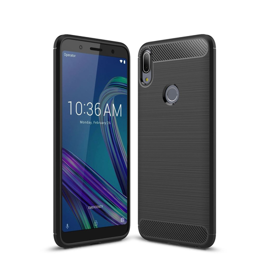 Asus ZenFone Max Pro (ZB602KL) Hiilikuitu harjattu silikooni muovinen takasuoja kuori - Musta