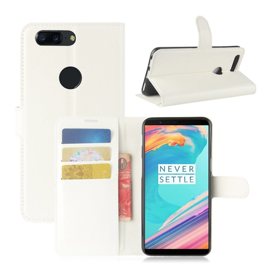 OnePlus 5T litsitekstuurinen nahkakotelo - Valkoinen