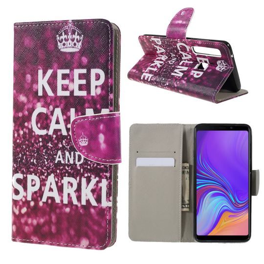 Samsung Galaxy A9 (2018) synteetti nahkainen lompakko suojakotelo kuviolla - Keep Calm and Sparkle