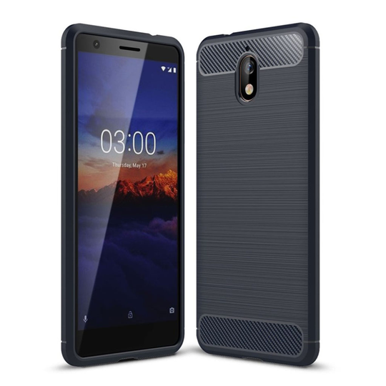 Nokia 3.1 Hiilikuitu Harjattu TPU Takasuoja Kuori - Tumman Sininen