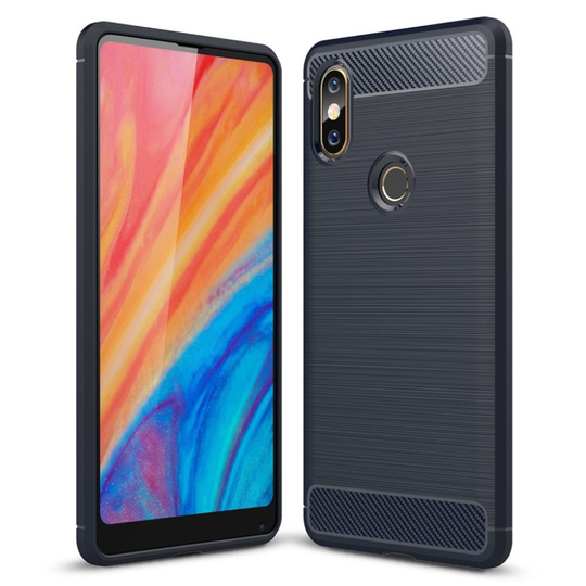 Xiaomi Mi MIX 2S hiilikuitu harjattu pintainen pehmeä muovinen takasuoja kuori - Tumman Sininen