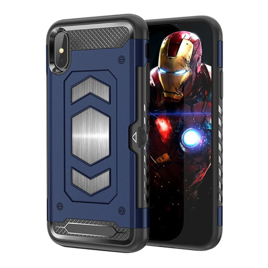iPhone 9 Plus Hybriidi Muovinen Takasuoja Kuori Magneetti Laatalla Ja Kortti Paikalla - Sininen