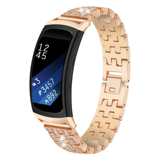 Samsung Gear Fit2 Tekojalokivi Metalli Vaihdettava kellon Ranneke - Kulta