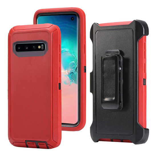 Samsung Galaxy S10 shockproof belt clip case - Black / Red