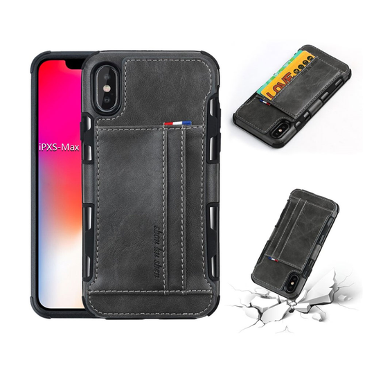 iPhone Xs Max SHOUHUSHEN sarjan muovi pohjainen synteetti nahkainen suojakuori kortti paikoilla - Harmaa