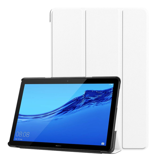 Huawei MediaPad T5 tablettiin taivutettava synteetti nahkainen muovinen suojaava kuori - Valkoinen