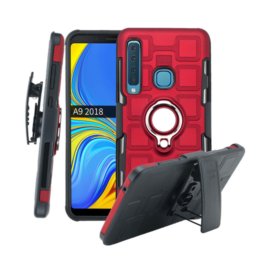 Samsung Galaxy A9 (2018) geometrinen kuosi combo suojakotelo - Punainen