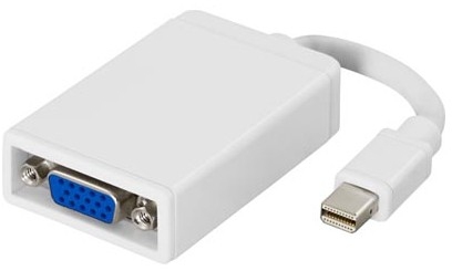 Sovitin, Mini DisplayPort - VGA, 20-pin Uros - 15-pin Naaras, Kaapeli 0,05m, Valkoinen/harmaa