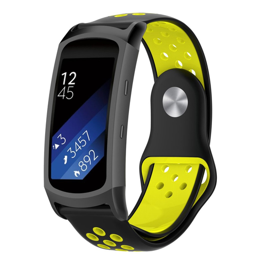 Samsung Gear Fit2 Pro kaksivärinen pehmeä silikoni kellon ranneke hihna - Musta / Keltainen