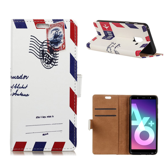 Samsung Galaxy A6 Plus Kuvioitu TPU Nahka Lompakko Suojakotelo - Retro Kirjekuori