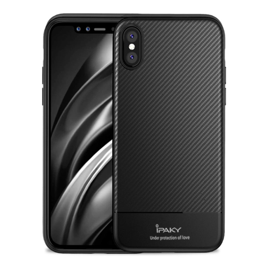 iPhone 9 Plus IPAKY Hiilikuitu Harjattu Rakenne Pintainen Muovi Takasuoja Kuori - Musta