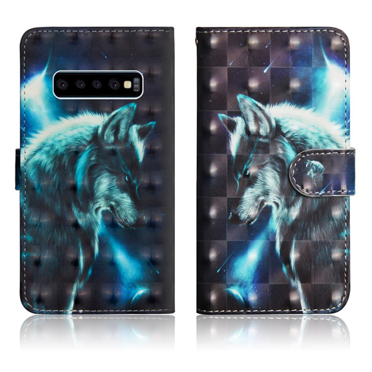 Samsung Galaxy S10 Plus vaalea piste koriste nahkainen flip Suojakotelo - Susi