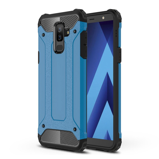 Samsung Galaxy A6 Plus Armor Guard Muovi ja TPU Hybriidi Takaosa Suoja Kuori - Vaalean Sininen