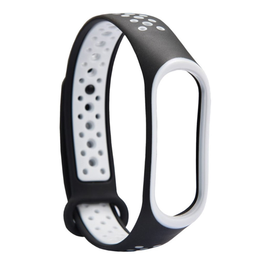 Xiaomi Mi Band 3 kaksi sävyinen joustava silikooni muovinen kellon vaihto ranneke - Valkoinen/ Musta