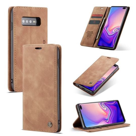 suojakoteloME Samsung Galaxy S10 Plus auto-absorbed nahkainen flip suojakotelo - Ruskea
