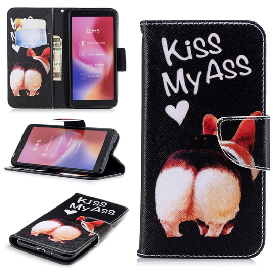 Xiaomi Redmi 6 kuviollinen synteetti nahkainen lompakko suojakotelo kortti paikoilla - Kiss My Ass