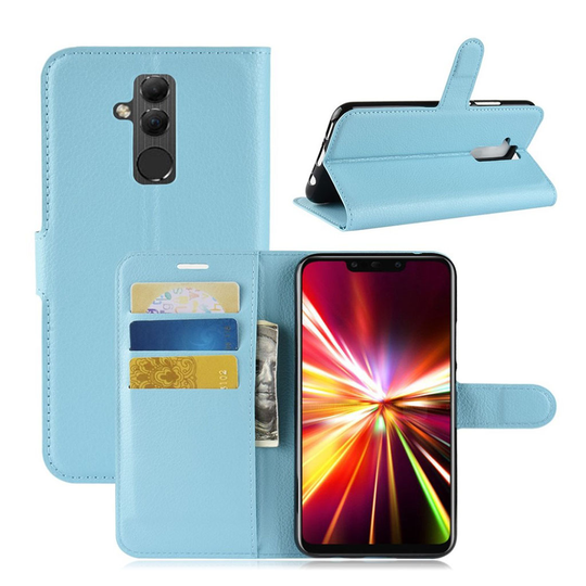 Huawei Mate 20 Lite Liitsihedelmä pintainen synteetti nahkainen muovi lompakko suojakotelo - Sininen