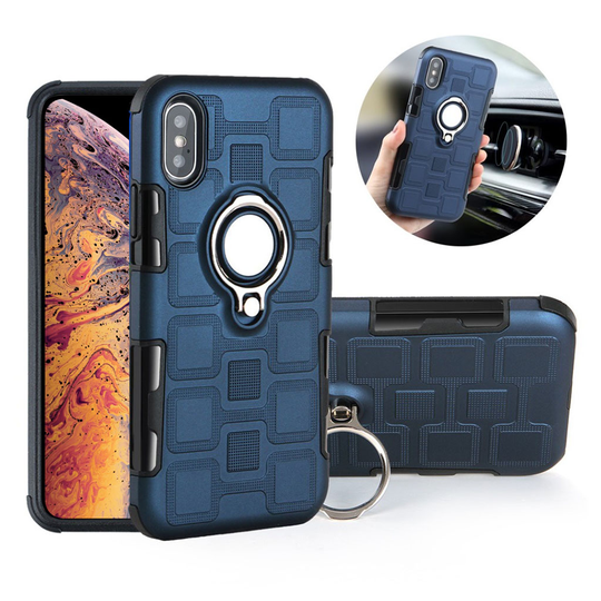 iPhone Xs Max Iskukestävä hybriidi muovinen takasuoja kuori magneetilla - Tumman Sininen