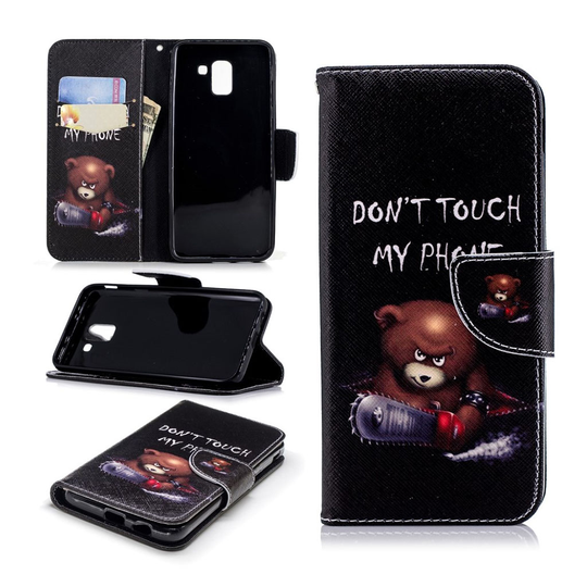 Samsung Galaxy J6 Seisova PU Nahka Kuvallinen Lompakko Suoja Kotelo - Dont Touch My Phone Nalle