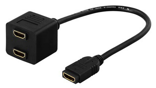 HDMI-sovitin, 1xHDMI Naaras > 2xHDMI Naaras, 19-pin, Kullatut Liitokset, 0,1m
