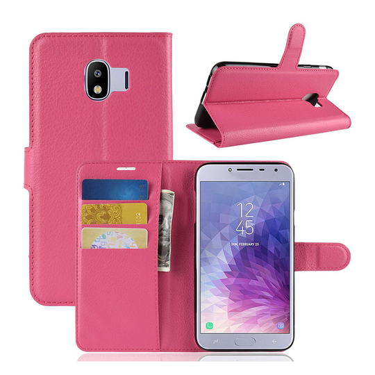 Samsung Galaxy J4 (2018) litsi tuntuinen nahkainen flip suojakotelo - Ruusu