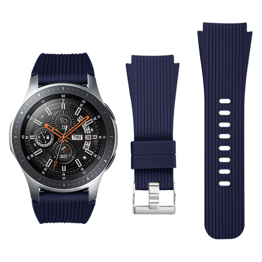 Samsung Galaxy Watch (46mm) pystysuora raidallinen silikooni muovinen pehmeä kellon vaihto ranneke - Tumman Sininen