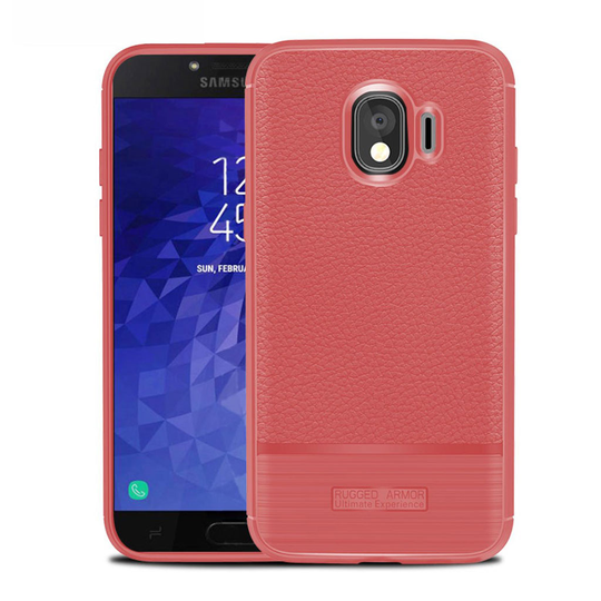 Samsung Galaxy J4 (2018) litsi tuntuinen harjattu suojakotelo - Punainen