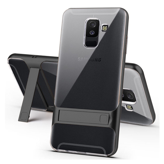 Samsung Galaxy A6 (2018) ELEGANCE Muovinen Takasuoja Kuori Jalkatuella - Harmaa