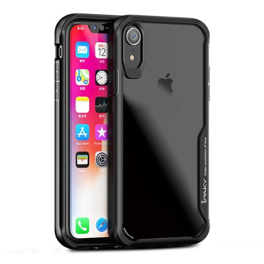 iPhone 9 IPAKY Iskukestävä Kirkas Muovinen Pehmeä Kehys Takasuoja Kuori - Musta