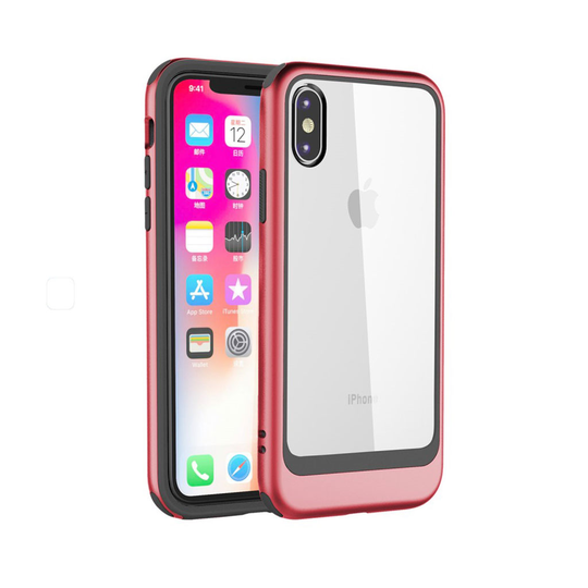iPhone XS transparentti hybriidi muovinen takasuoja kuori - Punainen