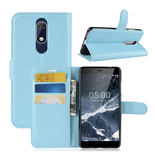 Nokia 5.1 Liitsihedelmän Jyväinen Upea seisova Synteetti Nahka Lompakko Kotelo - Sininen