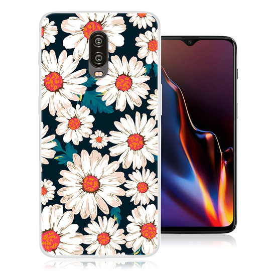 OnePlus 6T kuviollinen silikooni muovinen takasuoja kuori - Valkoiset Daisy Kukat