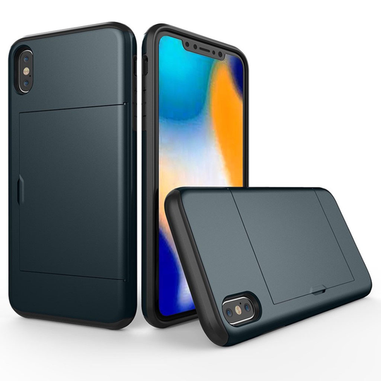 iPhone 9 Hybriidi Muovinen Takasuoja Kuori Kortti Paikalla - Tumman Sininen