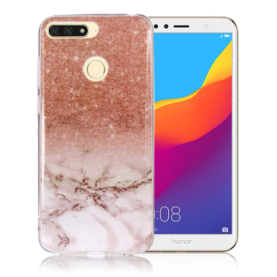 Huawei Honor 7A Marmori IMD Kuviollinen Pehmeä Muovinen Takasuoja Kuori - Oranssi/ Harmaa