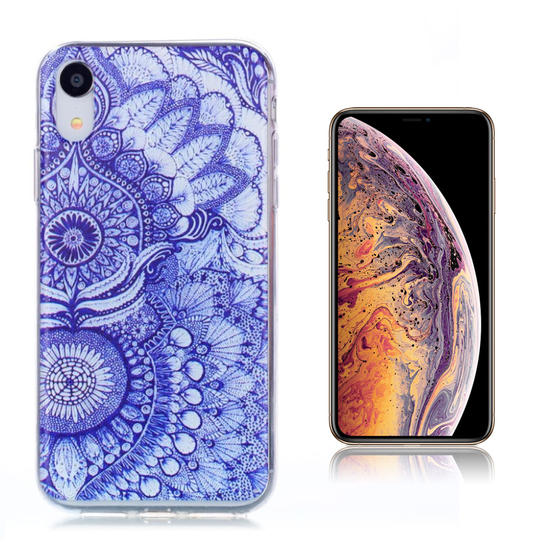 iPhone Xs Max ohut kuviollinen pehmeä silikooni muovinen suojakuori - Sininen Lotus
