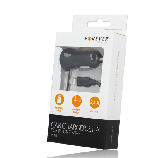 Forever M01 Lightning 1 A Autolaturi iPhone 5 / 6 / 7 - Musta