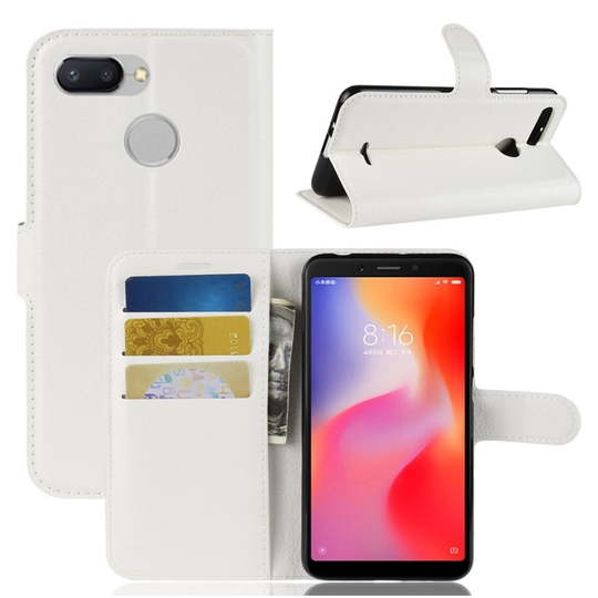 Xiaomi Redmi 6 liitsihedelmä jyvä pintainen synteetti nahkainen lompakko suojakotelo - Valkoinen