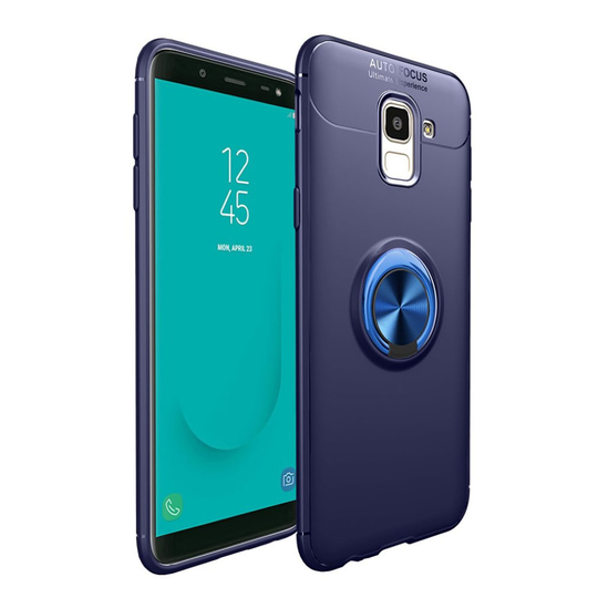 Samsung Galaxy J6 (2018) Mobiilirenkaalla Varustettu Muovi Takasuoja Kuori Magneetilla - Sininen